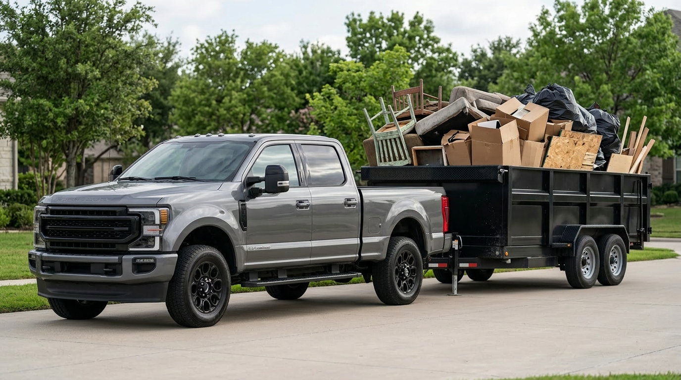 Reese Rubbish Removal truck loading junk at a home